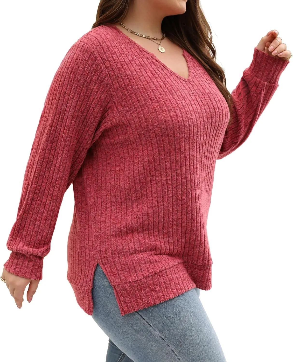 Gloria&Sarah Women's Casual Long Sleeve V Neck Lightweight Knitted Sweaters Loose Fit Plus Size Tunic Tops L-4XL