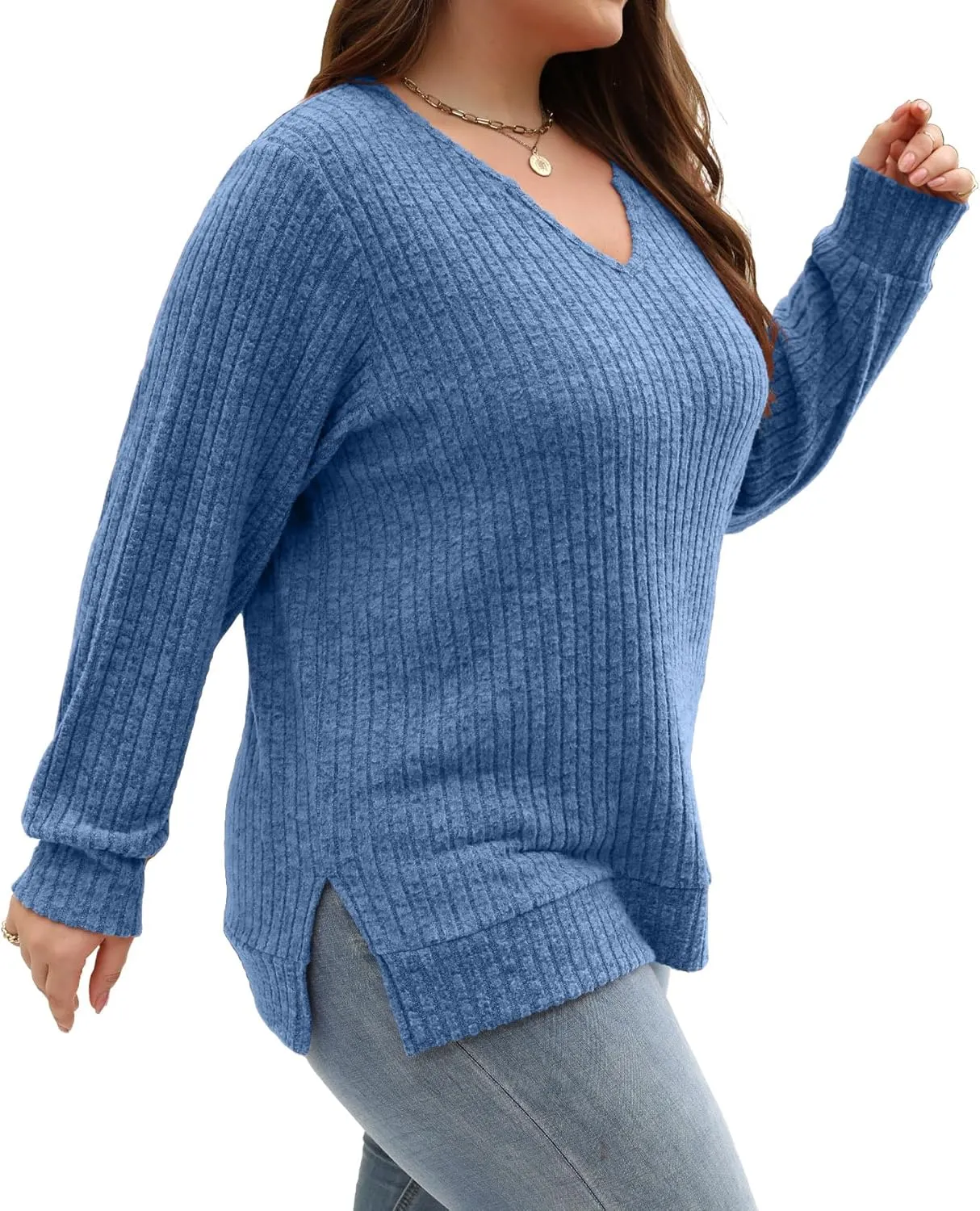 Gloria&Sarah Women's Casual Long Sleeve V Neck Lightweight Knitted Sweaters Loose Fit Plus Size Tunic Tops L-4XL