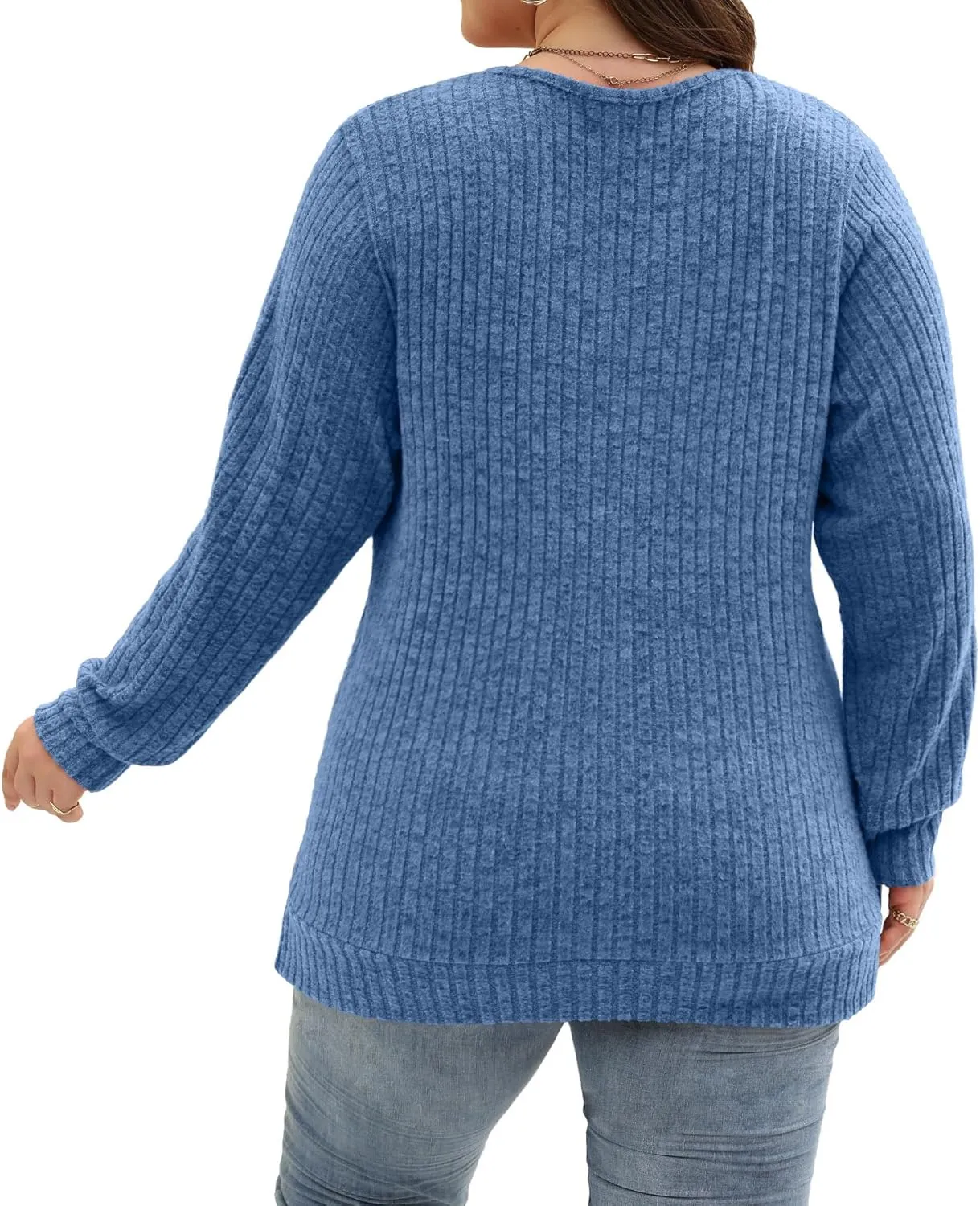 Gloria&Sarah Women's Casual Long Sleeve V Neck Lightweight Knitted Sweaters Loose Fit Plus Size Tunic Tops L-4XL