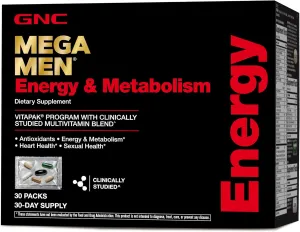 GNC Mega Men Energy and Metabolism Vitapak Program, Convenient, Complete Nutrition, 5 Products in 1 Packet, Calorie Burn, Thermogenic, 300mg Caffeine, 30 Daily Packs