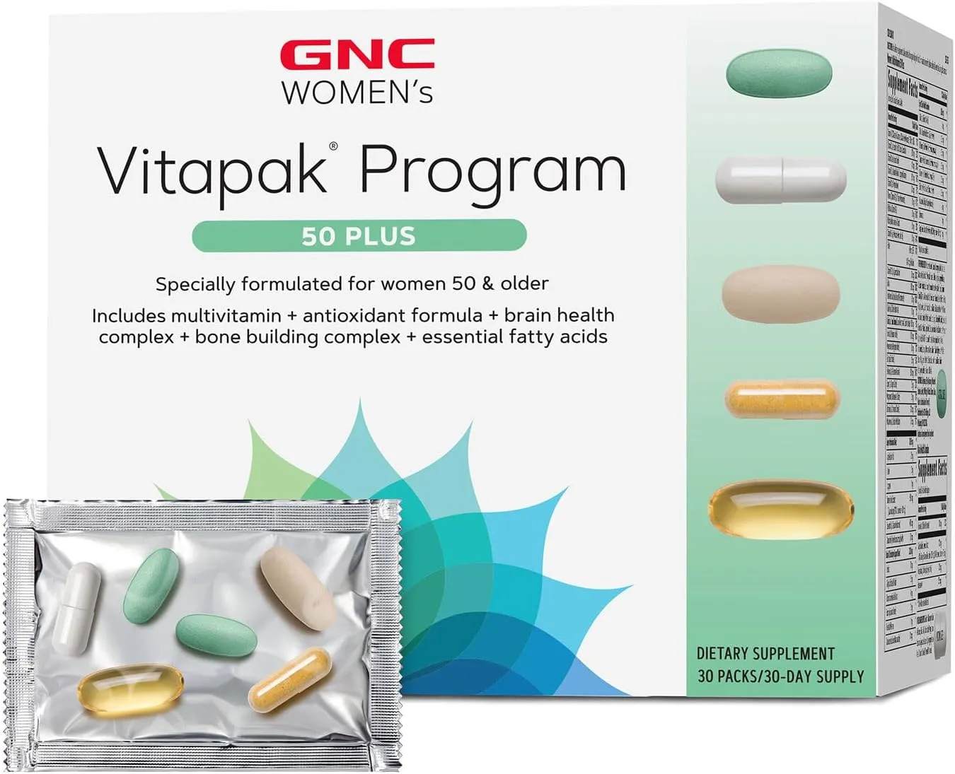 GNC Women’s 50 Plus Vitapak Program, Convenient Complete Nutrition, 5 Products in 1 Packet, Healthy Aging, Memory, Bone & Heart Health, with Proven Ingredients, Vitamin D-3, Biotin, 30 Daily Packs