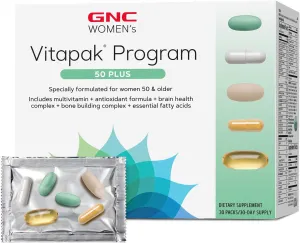 GNC Women’s 50 Plus Vitapak Program, Convenient Complete Nutrition, 5 Products in 1 Packet, Healthy Aging, Memory, Bone & Heart Health, with Proven Ingredients, Vitamin D-3, Biotin, 30 Daily Packs