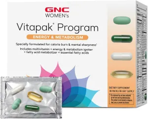GNC Women’s Energy and Metabolism Vitapak Program, Convenient Complete Nutrition, 4 Products in 1 Packet, Calorie Burn, Mental Sharpness, 200mg Caffeine, with Proven Ingredients, Omega 3s, 30 svgs