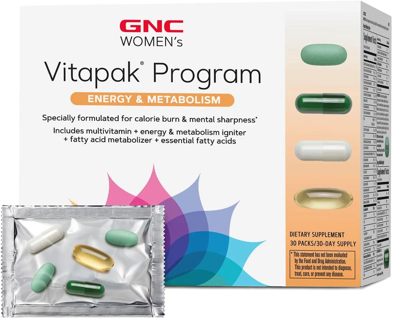 GNC Women’s Energy and Metabolism Vitapak Program, Convenient Complete Nutrition, 4 Products in 1 Packet, Calorie Burn, Mental Sharpness, 200mg Caffeine, with Proven Ingredients, Omega 3s, 30 svgs