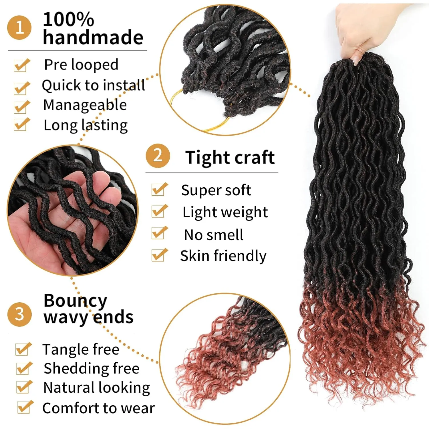 Goddess Locs Crochet Hair 18 Inch 6 Packs Faux Locs Crochet Hair For Black Women Ombre Faux Locs With Curly Ends Prelooped Crochet Hair Extensions(1B/350, 18 Inch, 6 Packs)