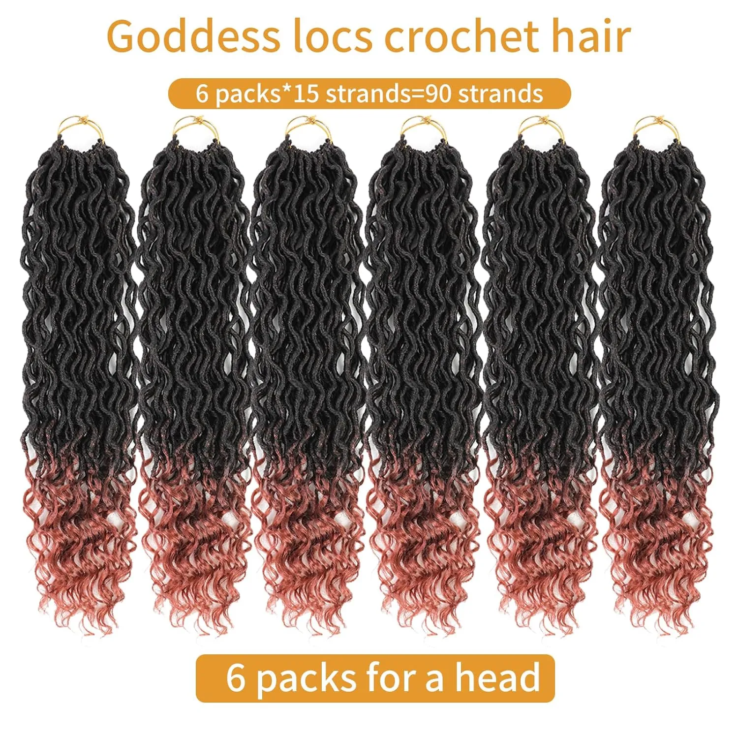 Goddess Locs Crochet Hair 18 Inch 6 Packs Faux Locs Crochet Hair For Black Women Ombre Faux Locs With Curly Ends Prelooped Crochet Hair Extensions(1B/350, 18 Inch, 6 Packs)