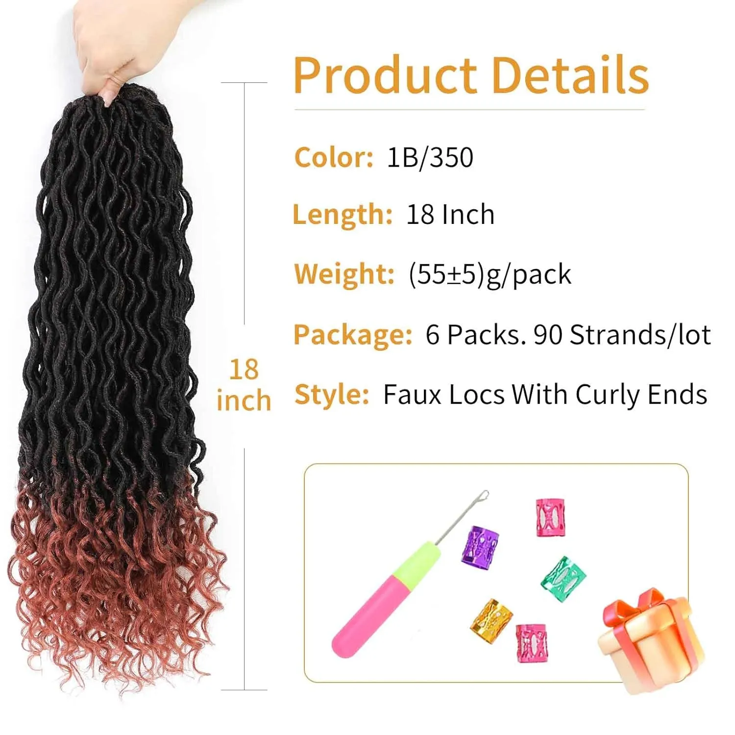 Goddess Locs Crochet Hair 18 Inch 6 Packs Faux Locs Crochet Hair For Black Women Ombre Faux Locs With Curly Ends Prelooped Crochet Hair Extensions(1B/350, 18 Inch, 6 Packs)