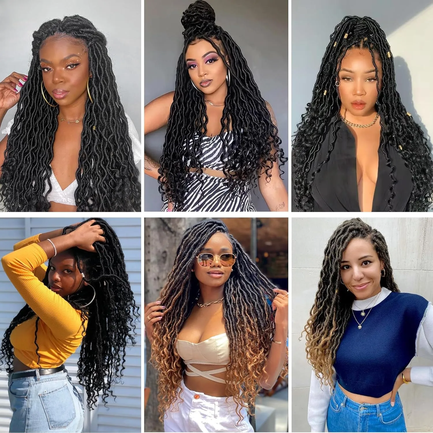 Goddess Locs Crochet Hair 18 Inch 6 Packs Faux Locs Crochet Hair For Black Women Ombre Faux Locs With Curly Ends Prelooped Crochet Hair Extensions(1B/350, 18 Inch, 6 Packs)
