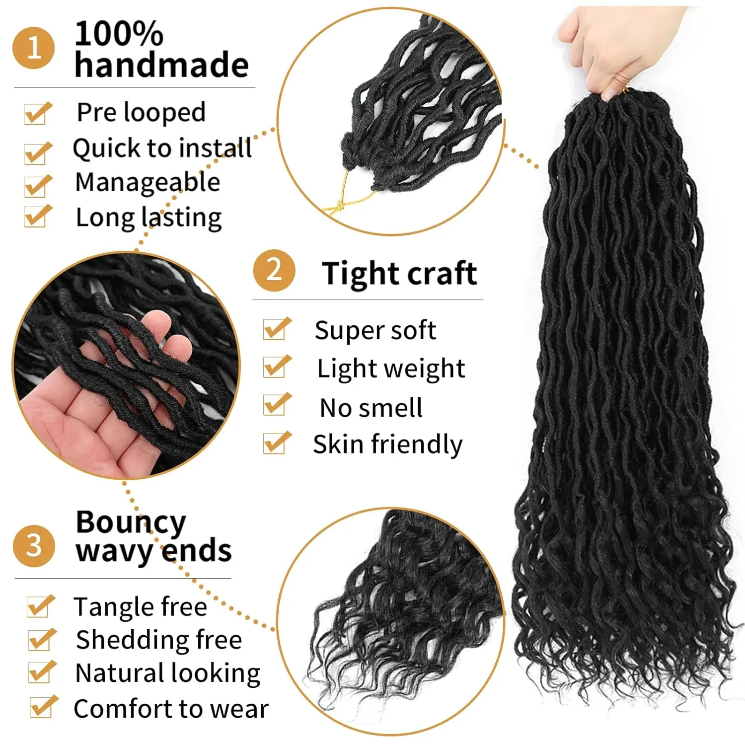 Goddess Locs Crochet Hair 18 Inch 6 Packs Faux Locs Crochet Hair Pre Looped Crochet Hair for Black Women Soft Faux Locs with Curly Ends(1B, 18 in, 6 Pack)