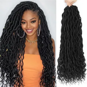 Goddess Locs Crochet Hair 18 Inch 6 Packs Faux Locs Crochet Hair Pre Looped Crochet Hair for Black Women Soft Faux Locs with Curly Ends(1B, 18 in, 6 Pack)