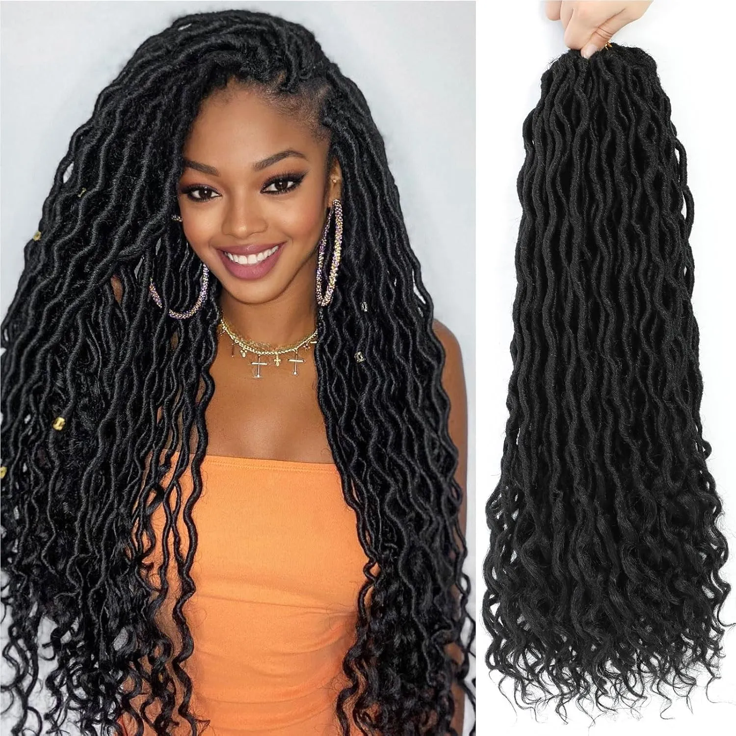 Goddess Locs Crochet Hair 18 Inch 6 Packs Faux Locs Crochet Hair Pre Looped Crochet Hair for Black Women Soft Faux Locs with Curly Ends(1B, 18 in, 6 Pack)