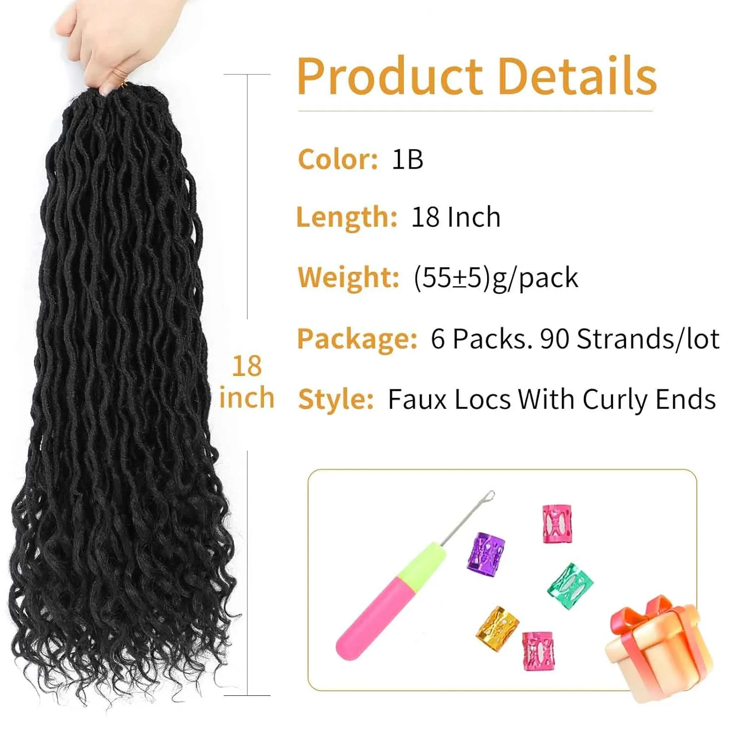 Goddess Locs Crochet Hair 18 Inch 6 Packs Faux Locs Crochet Hair Pre Looped Crochet Hair for Black Women Soft Faux Locs with Curly Ends(1B, 18 in, 6 Pack)