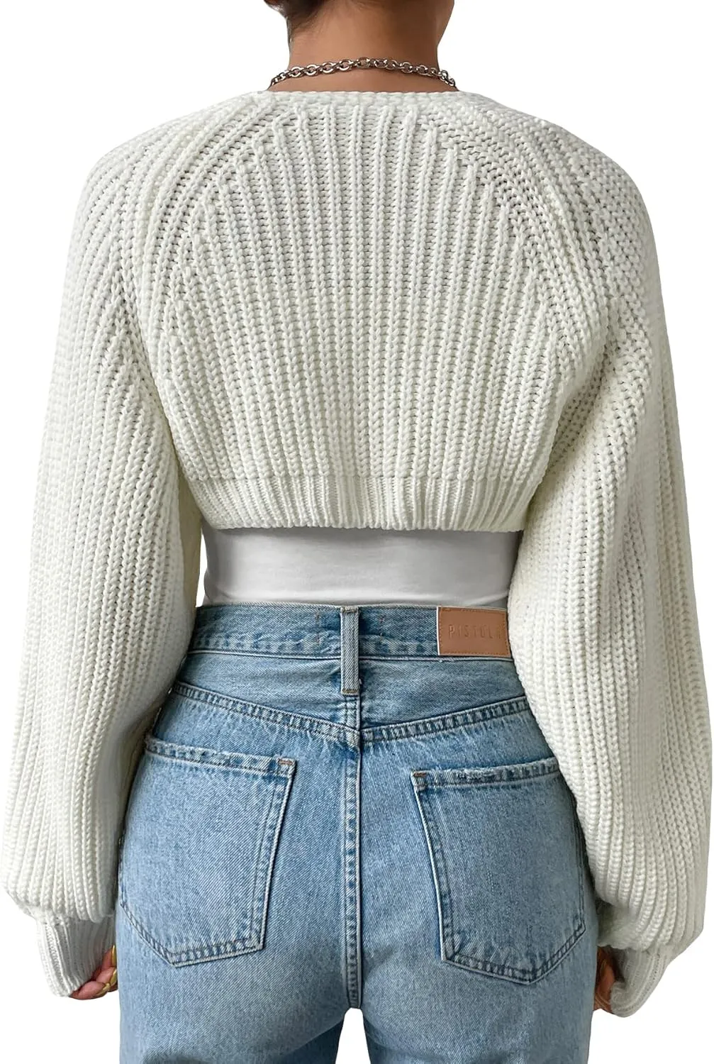 GORGLITTER Women's Long Sleeve Bolero Shrug Crop Cardigan Open Front Drop Shoulder Knit Sweater