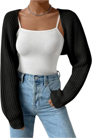 GORGLITTER Women's Long Sleeve Bolero Shrug Crop Cardigan Open Front Drop Shoulder Knit Sweater