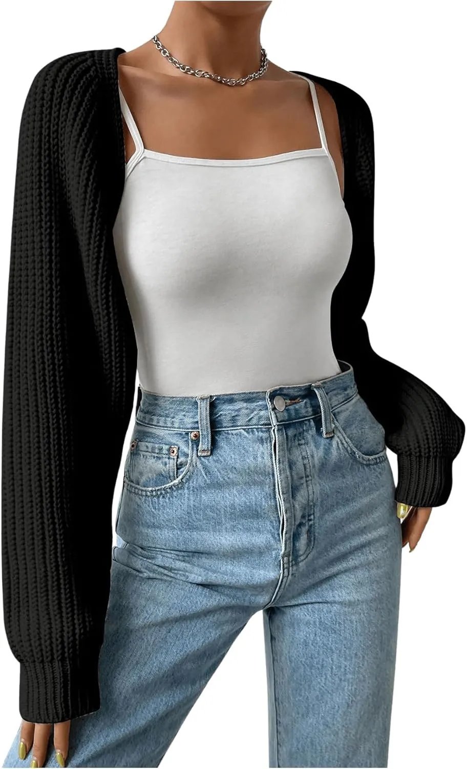 GORGLITTER Women's Long Sleeve Bolero Shrug Crop Cardigan Open Front Drop Shoulder Knit Sweater