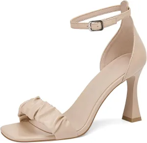 GOSERCE Black Heeled Sandals for Women Dressy Stiletto Open Square Toe Nude Ankle Strap Sandals Ladies High Heels Dress Wedding Bridal Shoes