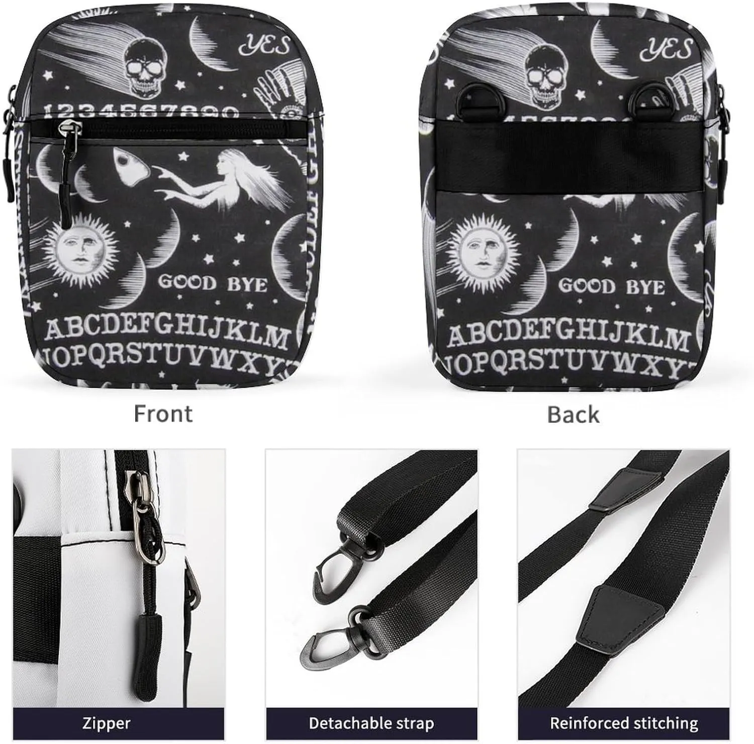 Gothic Witch Black Crossbody Bag Small Shoulder Bag Waterproof, Lightweight And Convenient