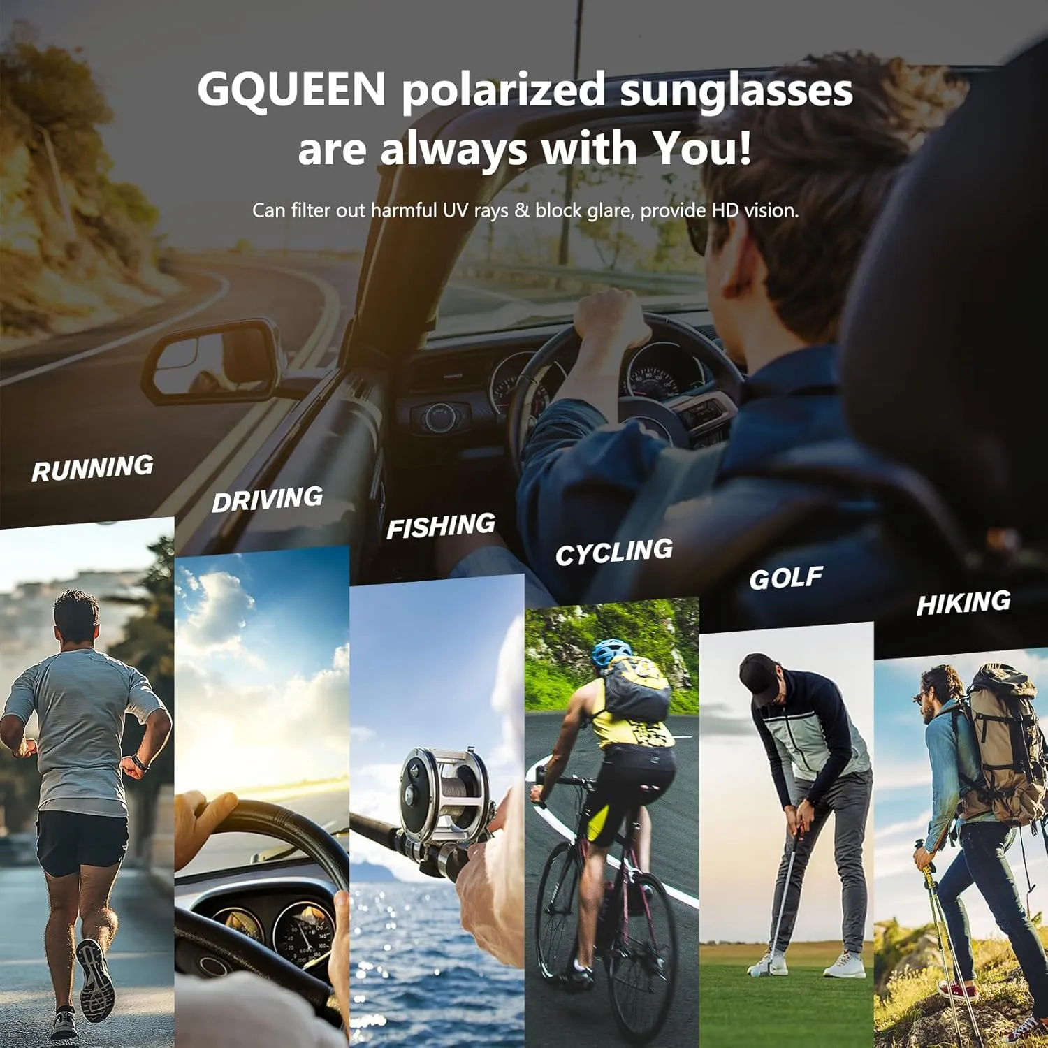 GQUEEN Retro Polarized Sunglasses Men Womens Sports UV400 Protection Rectangular Square Frame