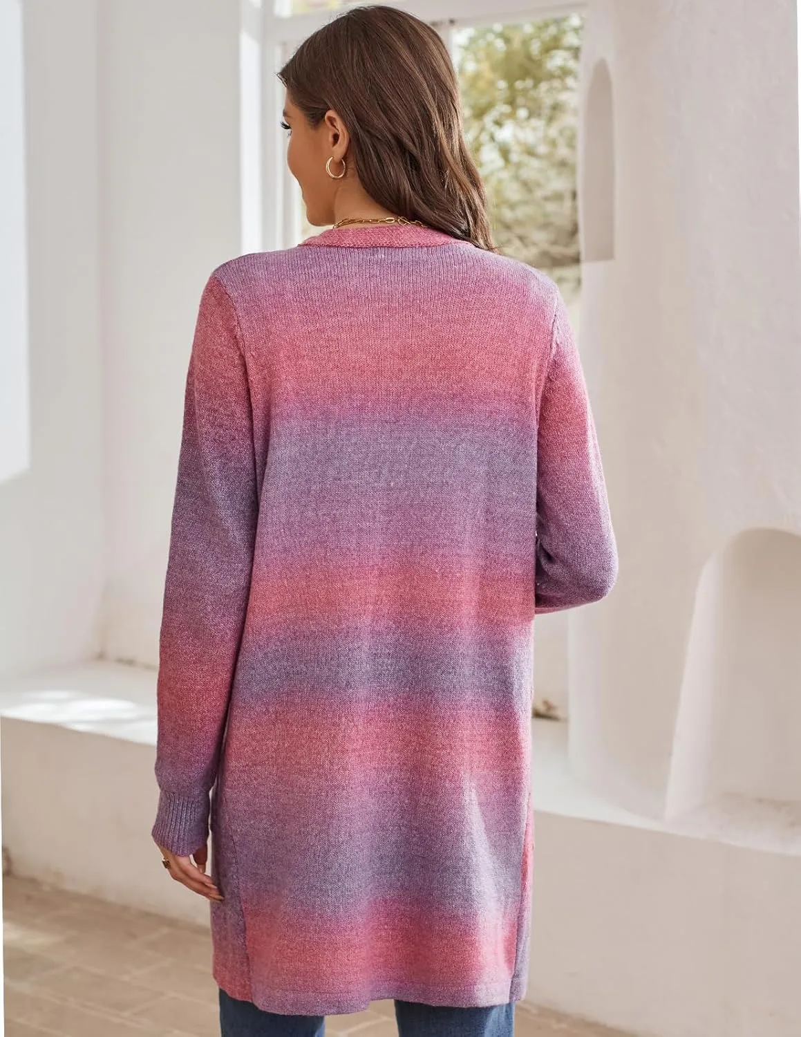 GRACE KARIN Womens Rainbow Sweater Open Front Lavender Haze Outfit Long Sleeve Cardigan with Pockets