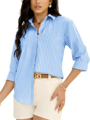 Grade 3.5 Wrinkle-Resistant Womens Vertical Striped Button Down Shirts Long Sleeve Dress Shirt Office Work Blouse