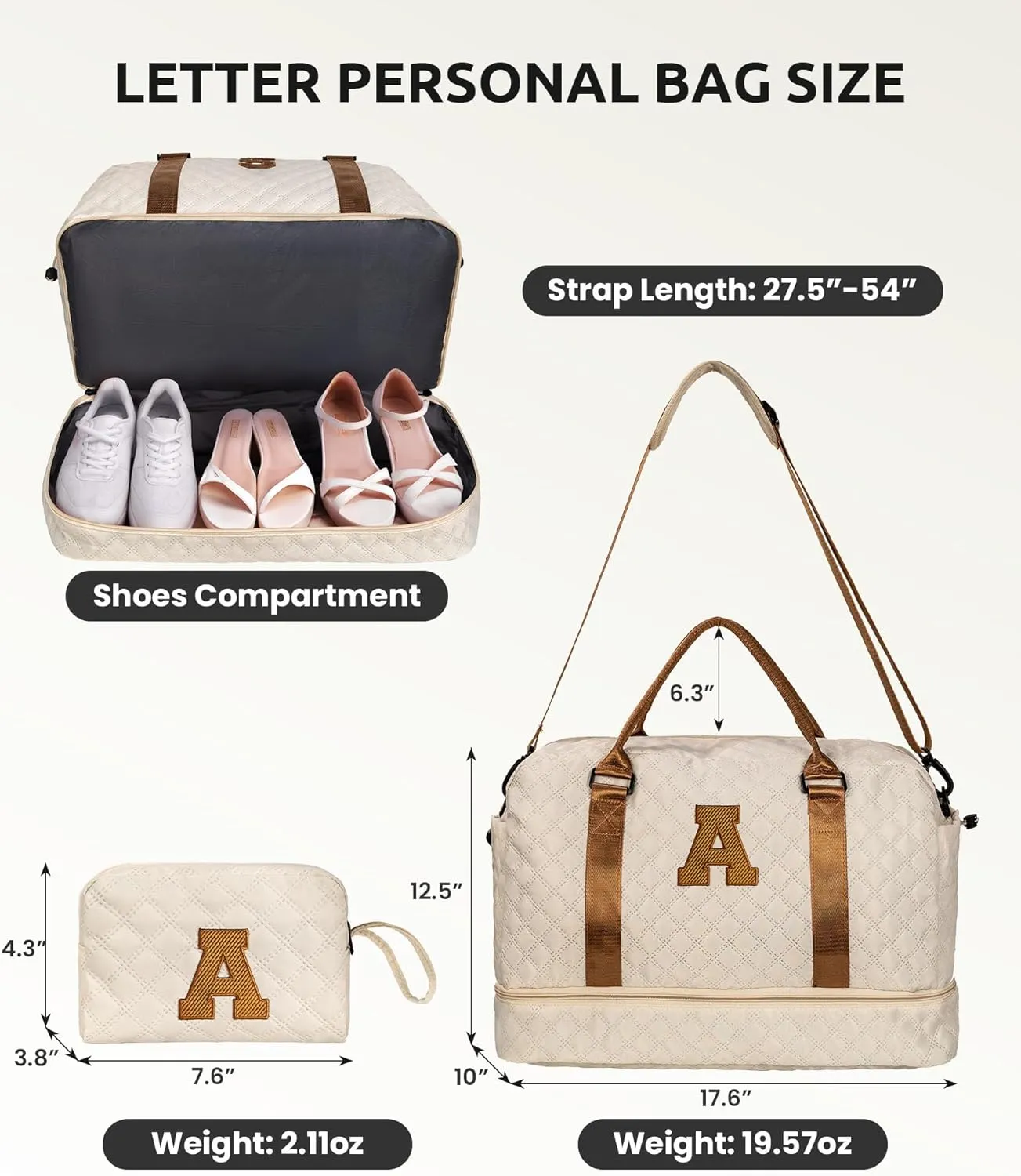 Graduation Gift for Teens Girls-Duffle Bag with Shoe Compartment, Personalized Weekender Bag, Monogram Overnight Bag, Letter Travel Bag with Makeup Bag, Birthday Gift for Kids (Letter O)