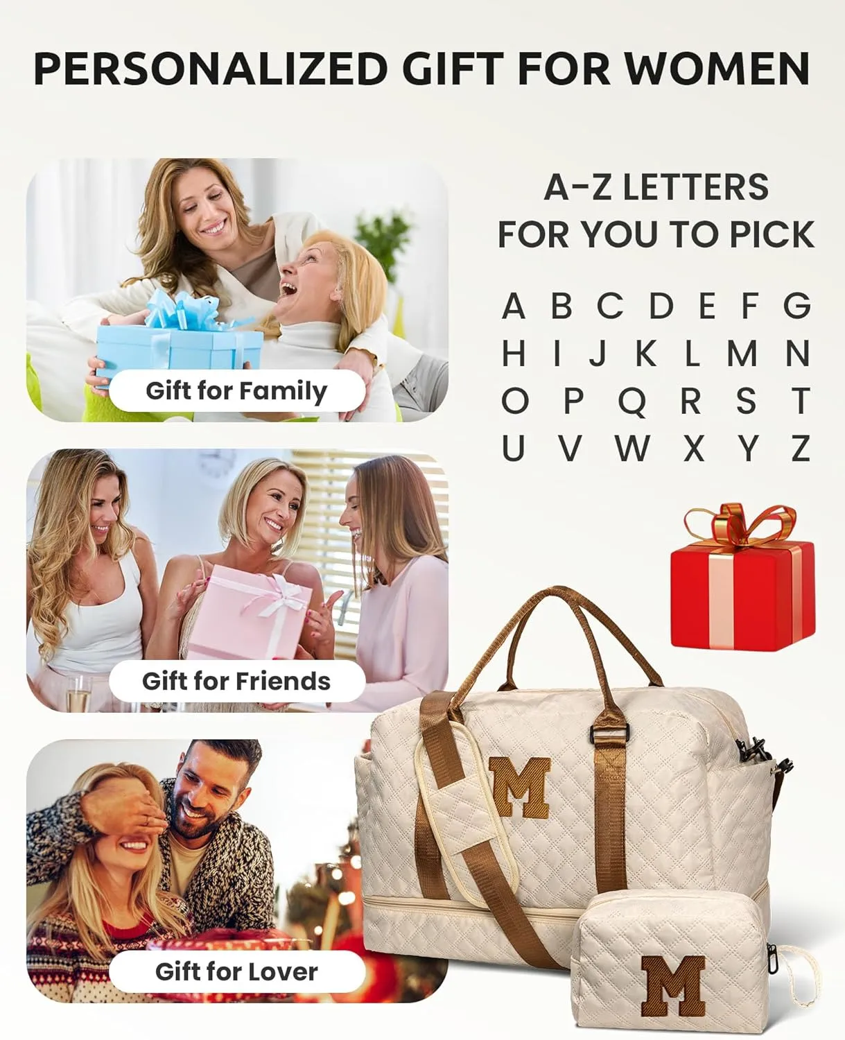 Graduation Gift for Teens Girls-Duffle Bag with Shoe Compartment, Personalized Weekender Bag, Monogram Overnight Bag, Letter Travel Bag with Makeup Bag, Birthday Gift for Kids (Letter O)