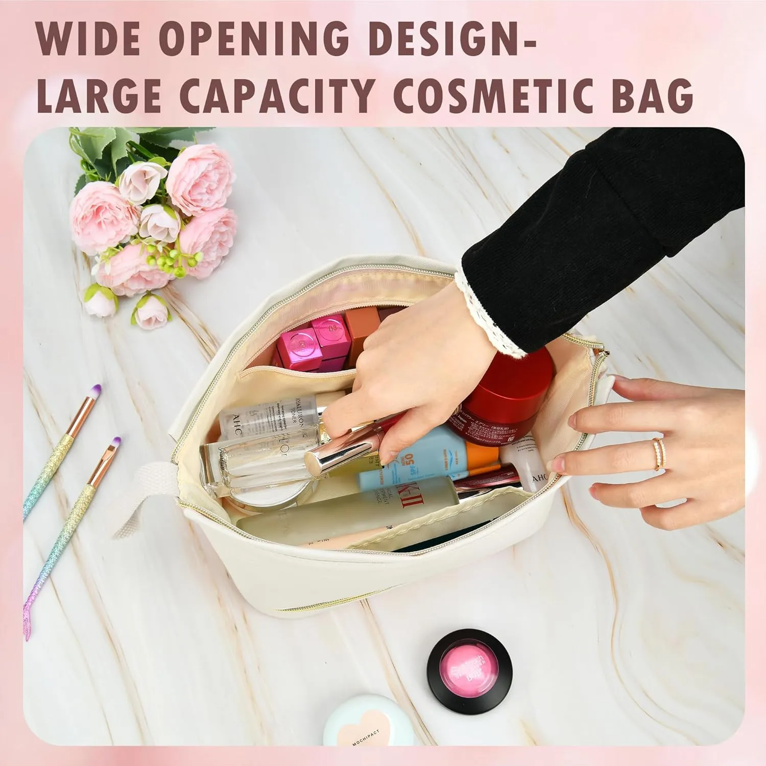 Graduation Gifts, Initial Makeup Bag, Double Layer Cosmetic Bag, Large Capacity Portable Travel Toiletry Bag, Waterproof Make Up Bag, Personalized Gifts for Teen Girls Bridesmaid Friends-B