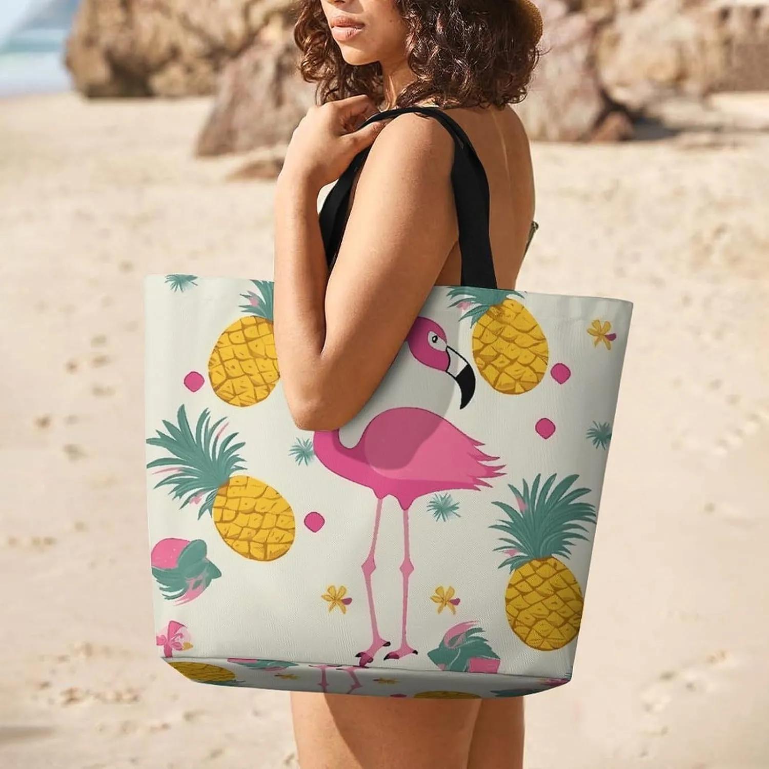Gray Heron Print in Water Tote Bag for Women Reusable Grocery Shoulder Bags Shopping Bag for Travel, Groceries