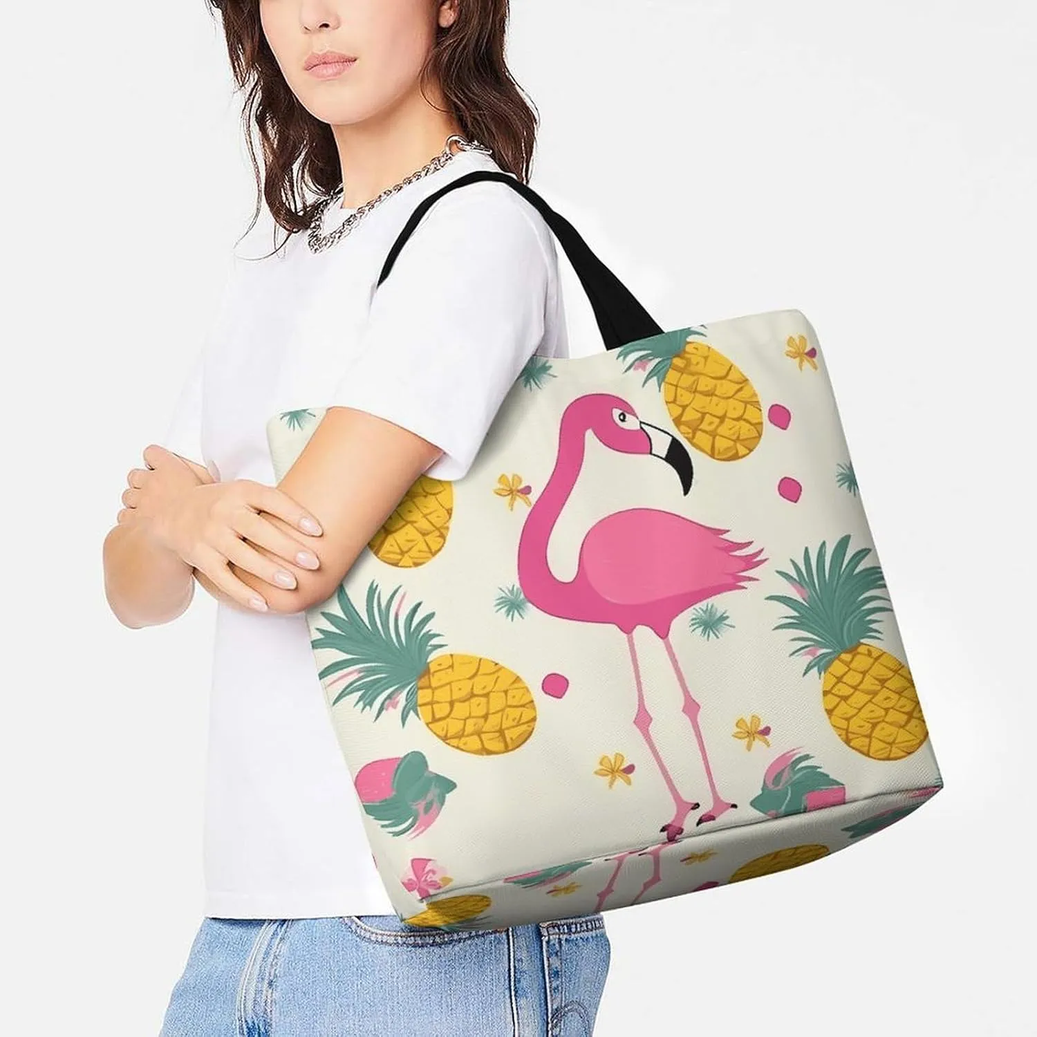 Gray Heron Print in Water Tote Bag for Women Reusable Grocery Shoulder Bags Shopping Bag for Travel, Groceries