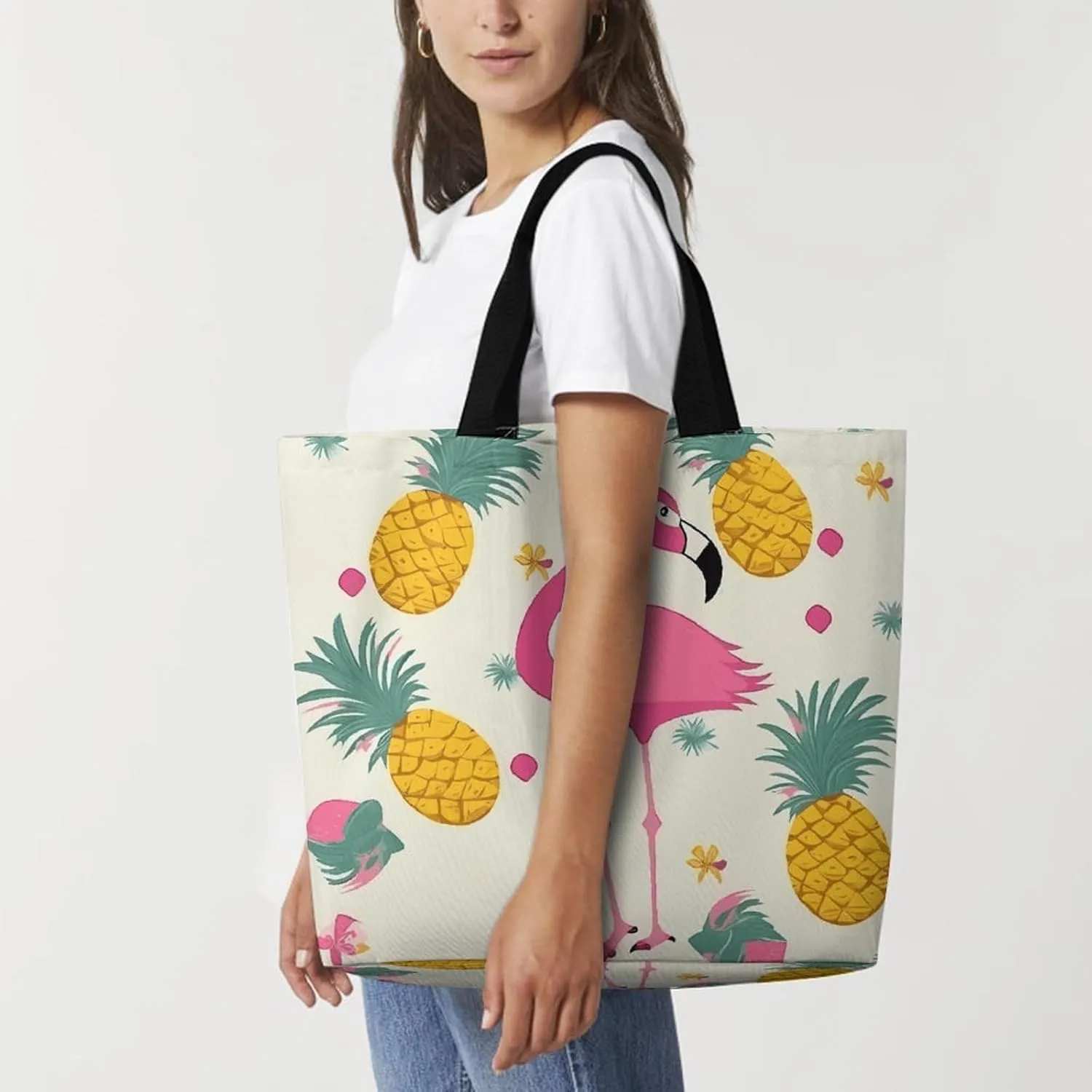 Gray Heron Print in Water Tote Bag for Women Reusable Grocery Shoulder Bags Shopping Bag for Travel, Groceries