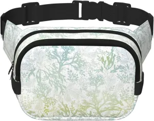 Green Sea Blue Seaweed Print Square Double Layer functionality Waist Bag Unisex Crossbody Pack Travel Workout