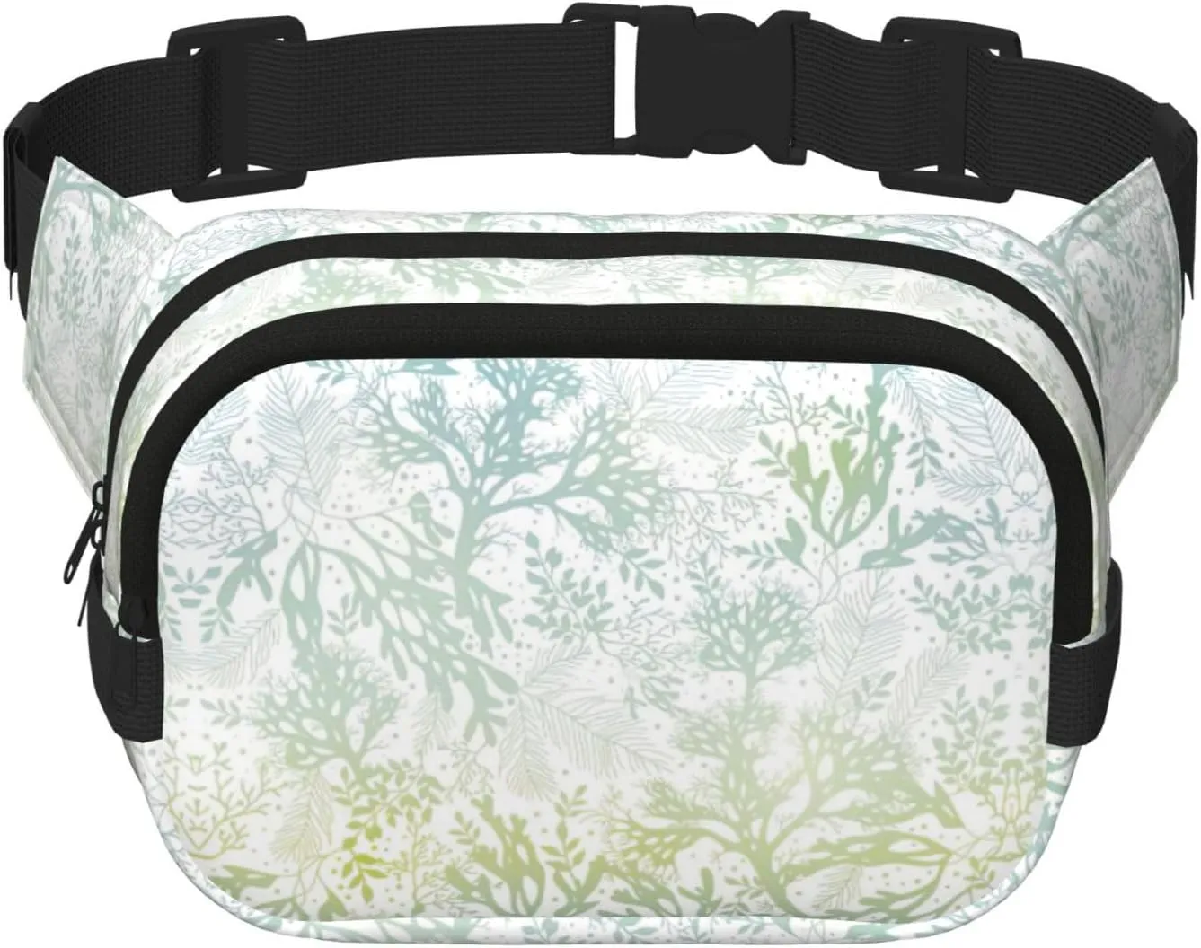 Green Sea Blue Seaweed Print Square Double Layer functionality Waist Bag Unisex Crossbody Pack Travel Workout