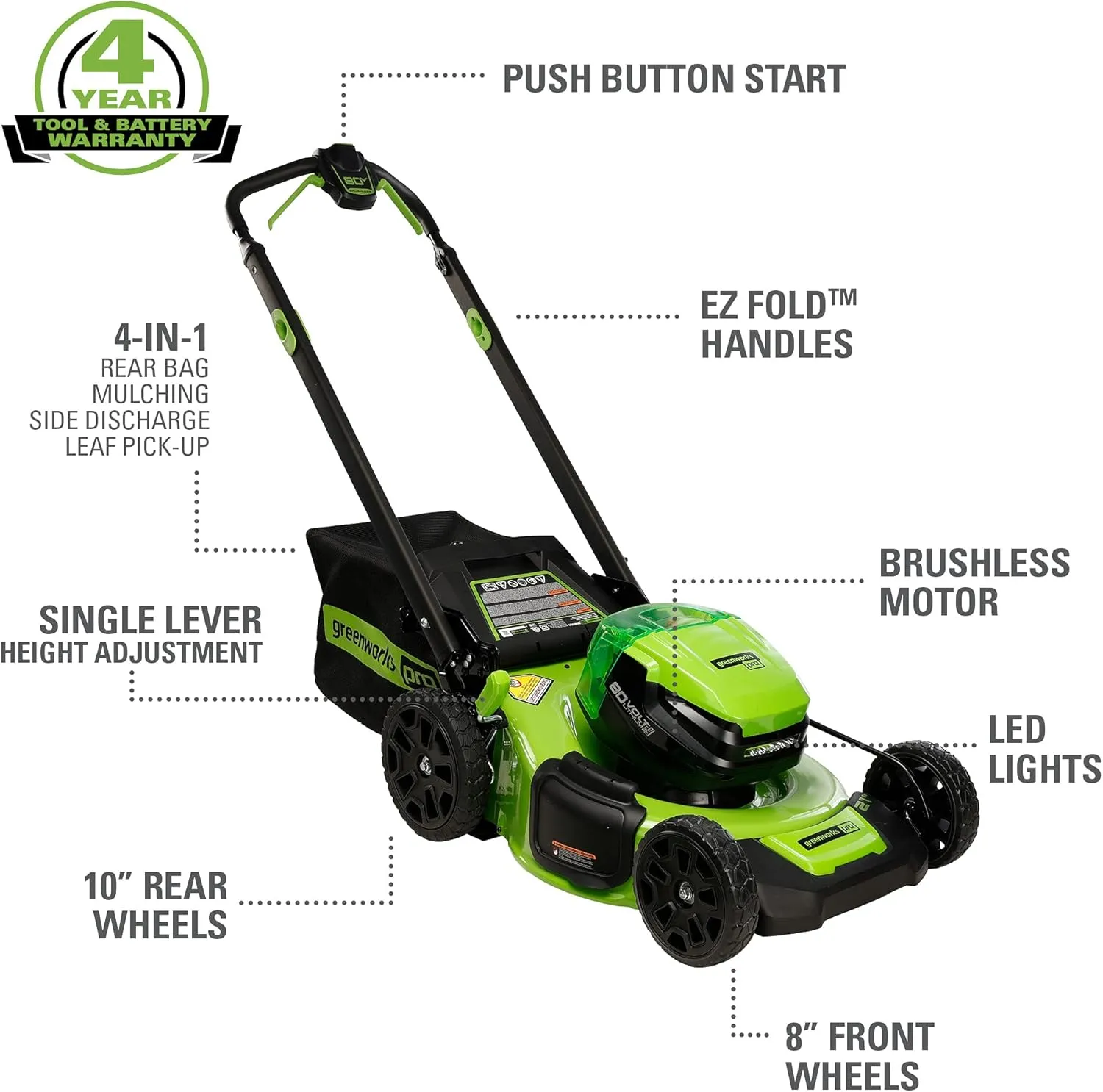 Greenworks 80V 21" Cordless Battery Push Lawn Mower,16" Cordless Battery String Trimmer & 730 CFM Leaf Blower,Combo Kit w/ (1) 4.0Ah Battery (1)2.5 Ah Battery and (2)Charger
