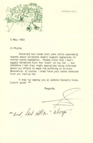 Gretchen Wyler - Typed Letter Signed 05/05/1993