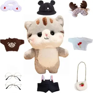 Grey Cat Stuffed Animals Plush Toy with Removable Clothes Cute Soft Cat Plush Stuffed Gifts for Kids - 12 Inch ([9ACC] Cool Suits)