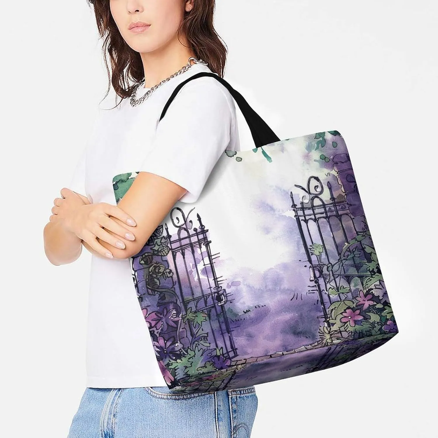 Grocery Bag Reusable Tote Bag Foldable On Flowering Tree Shopping Bag Handbag Washable Shoulder Bag for Travel