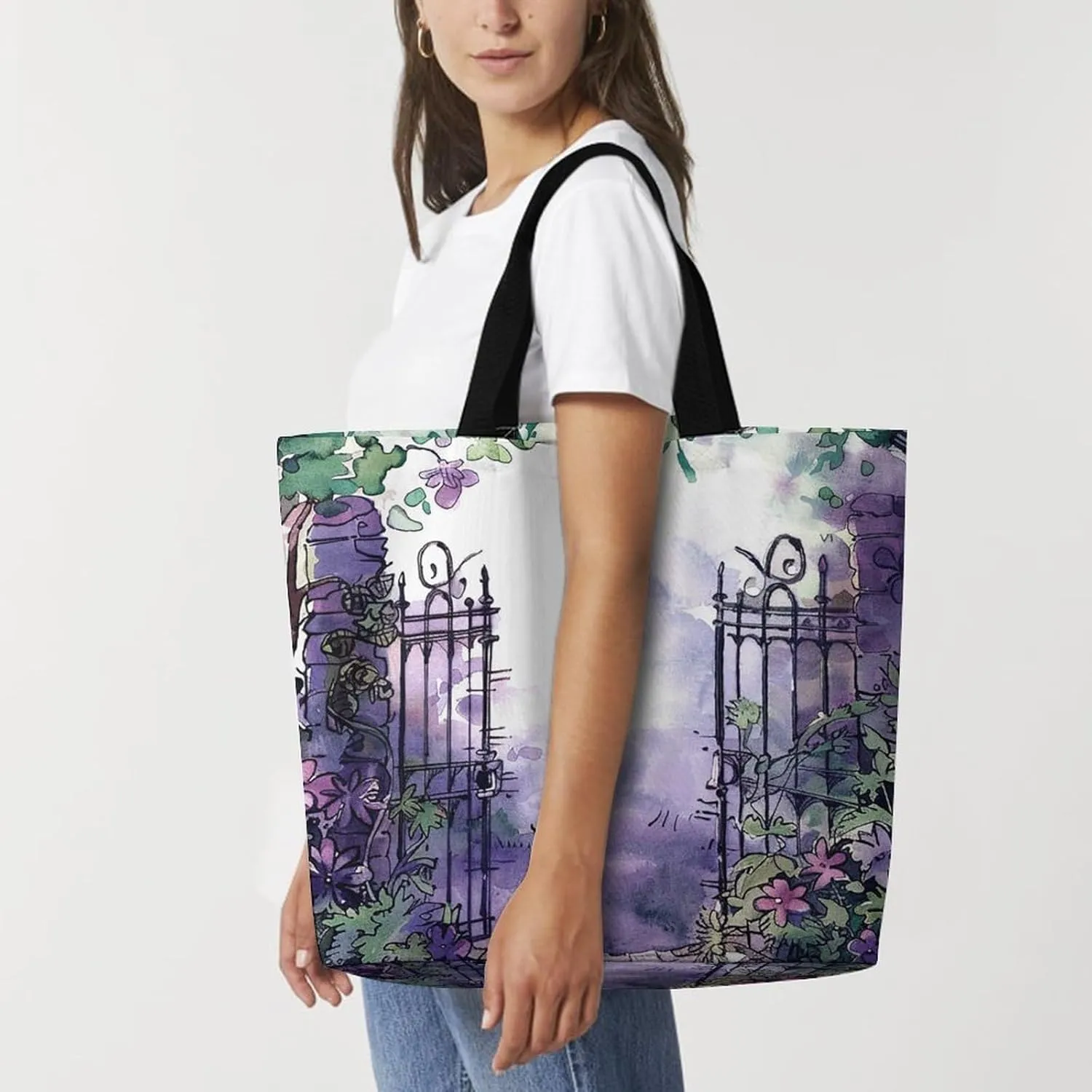 Grocery Bag Reusable Tote Bag Foldable On Flowering Tree Shopping Bag Handbag Washable Shoulder Bag for Travel