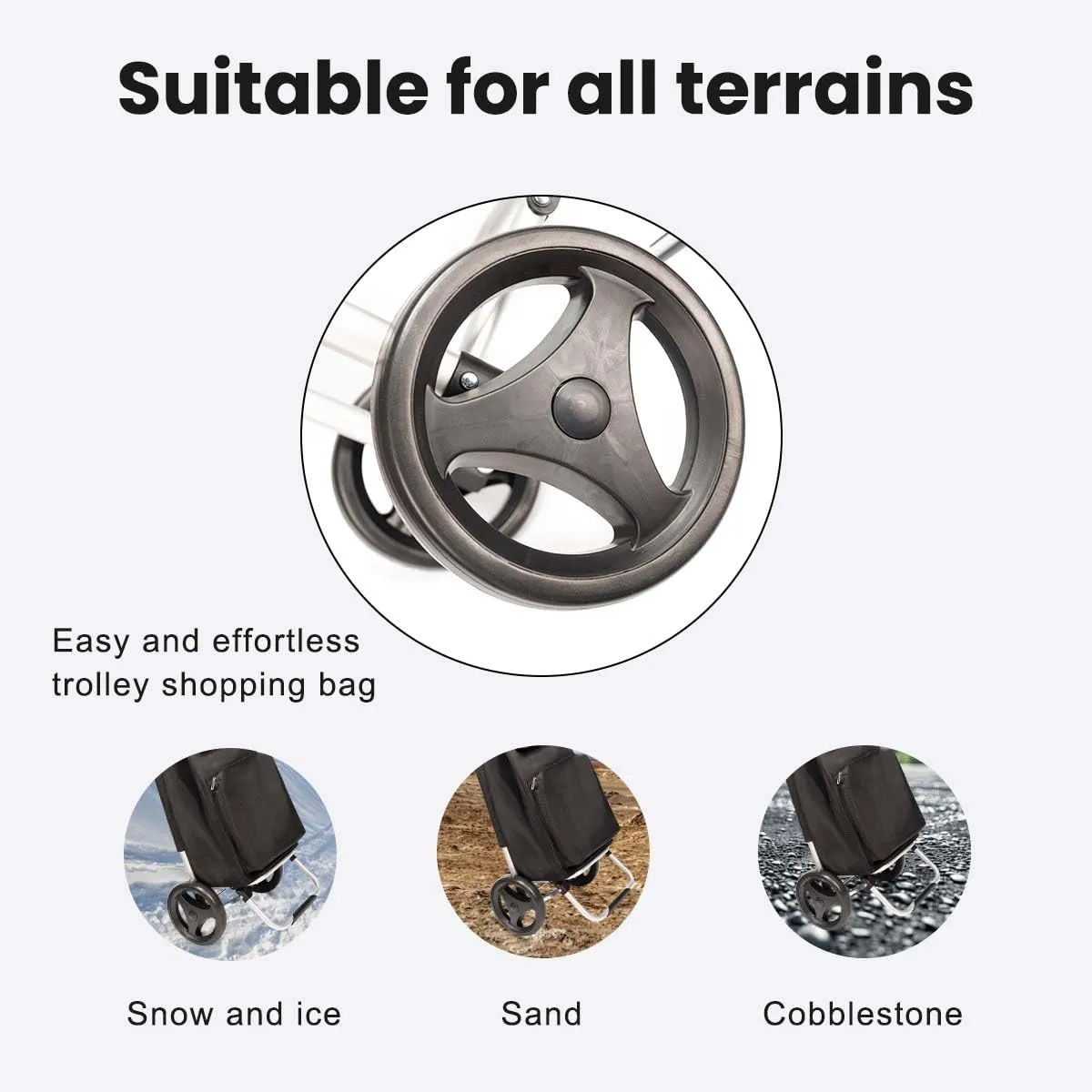 Grocery Cart on Wheels,Trolley Cart with Wheels,Shopping Cart Bags for Groceries Removable Wheels & Bag#Black