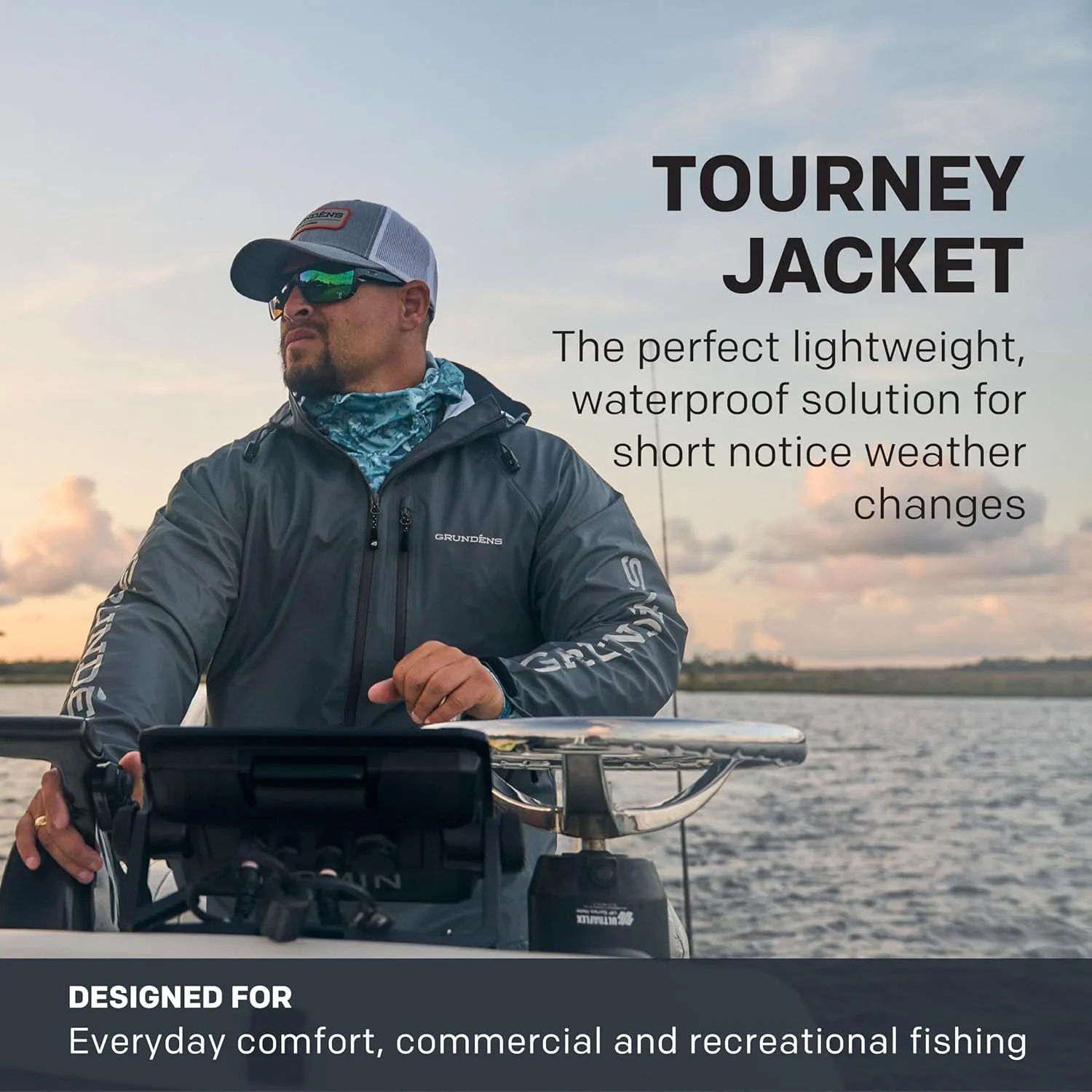 Grunden’s Men’s Tourney Jacket - Hooded Waterproof Fishing Jacket, Lightweight Athletic Fit, Packable Rain Coat
