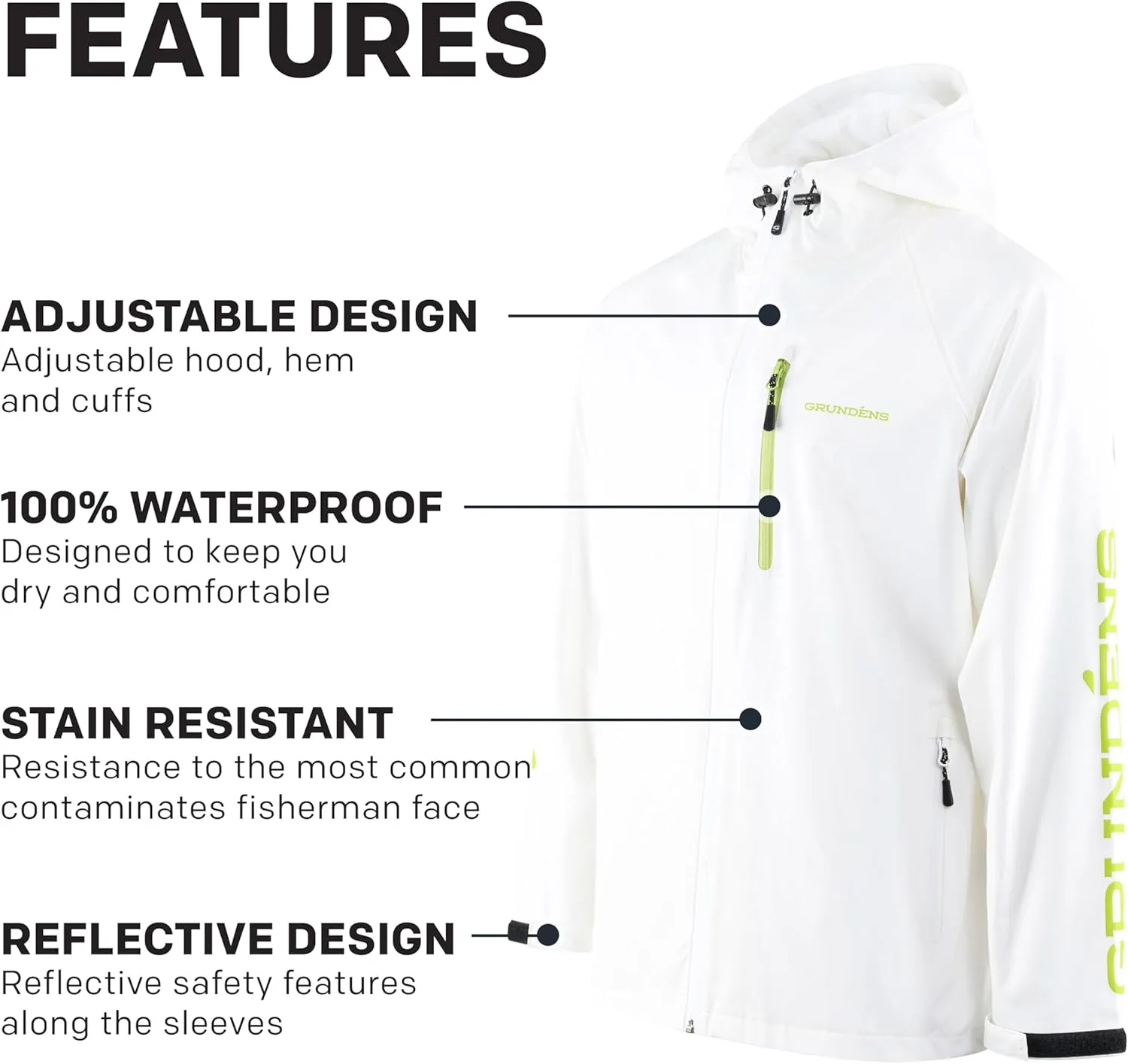 Grunden’s Men’s Tourney Jacket - Hooded Waterproof Fishing Jacket, Lightweight Athletic Fit, Packable Rain Coat