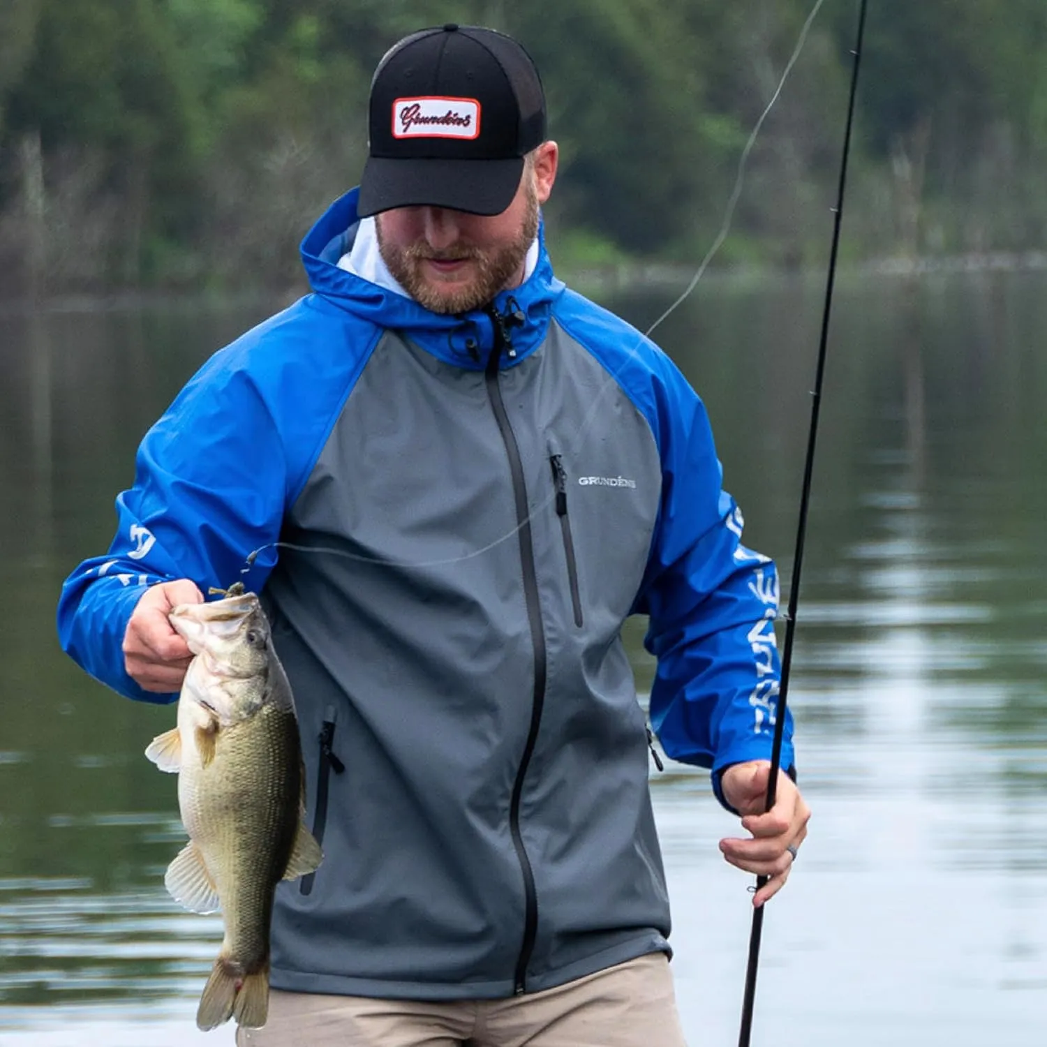 Grunden’s Men’s Tourney Jacket - Hooded Waterproof Fishing Jacket, Lightweight Athletic Fit, Packable Rain Coat