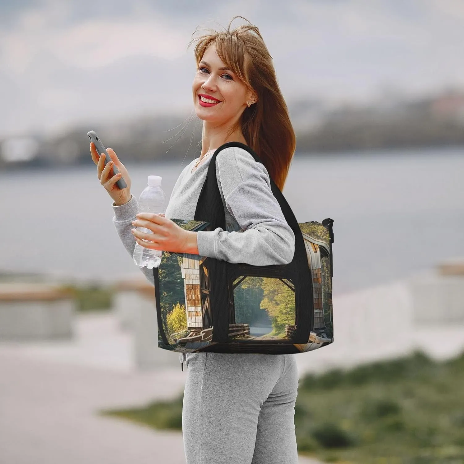 Gym Bag Albany Covered Bridge Duffel Bag for Men Women Travel Overnight Bag with Shoe Compartment Workout Bags