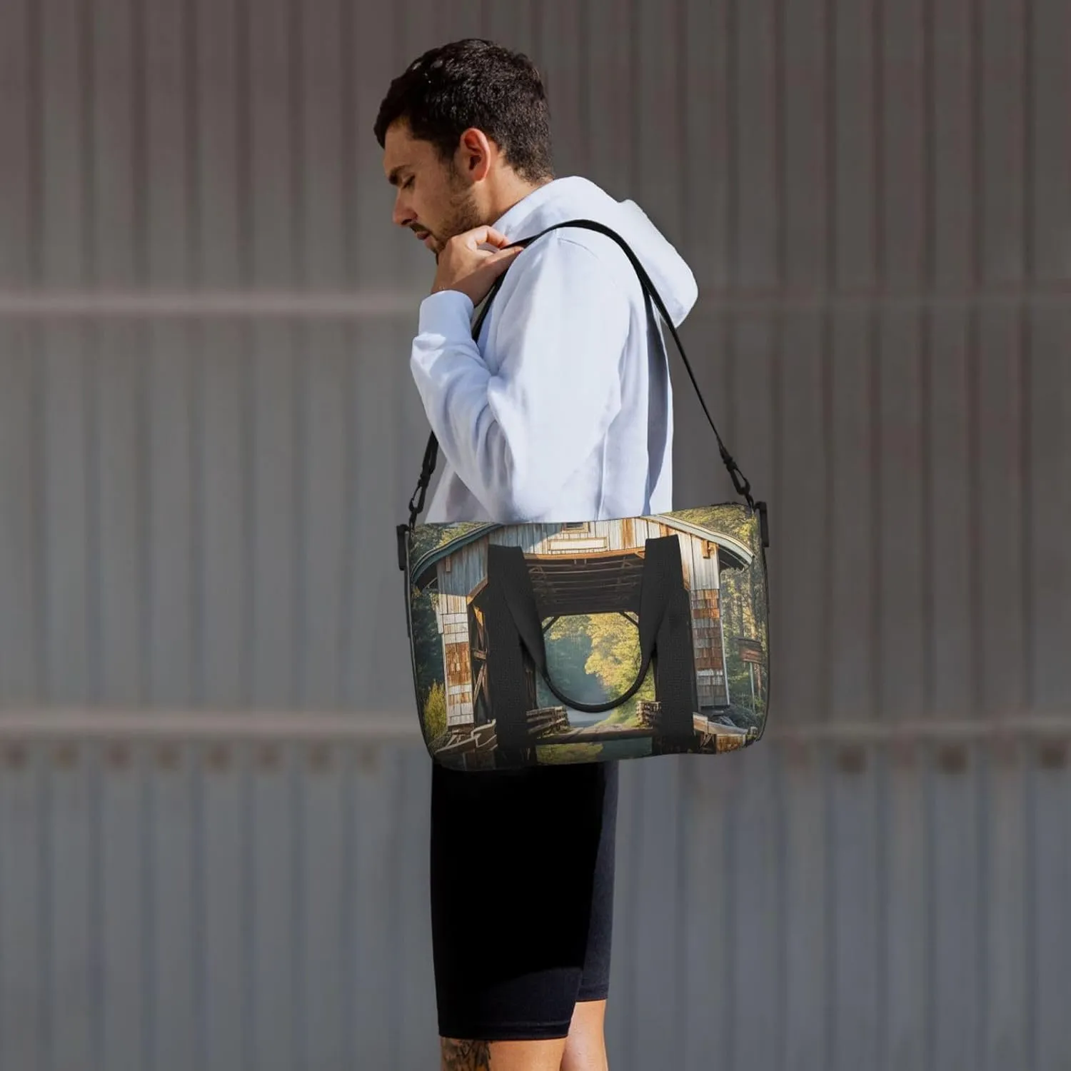 Gym Bag Albany Covered Bridge Duffel Bag for Men Women Travel Overnight Bag with Shoe Compartment Workout Bags