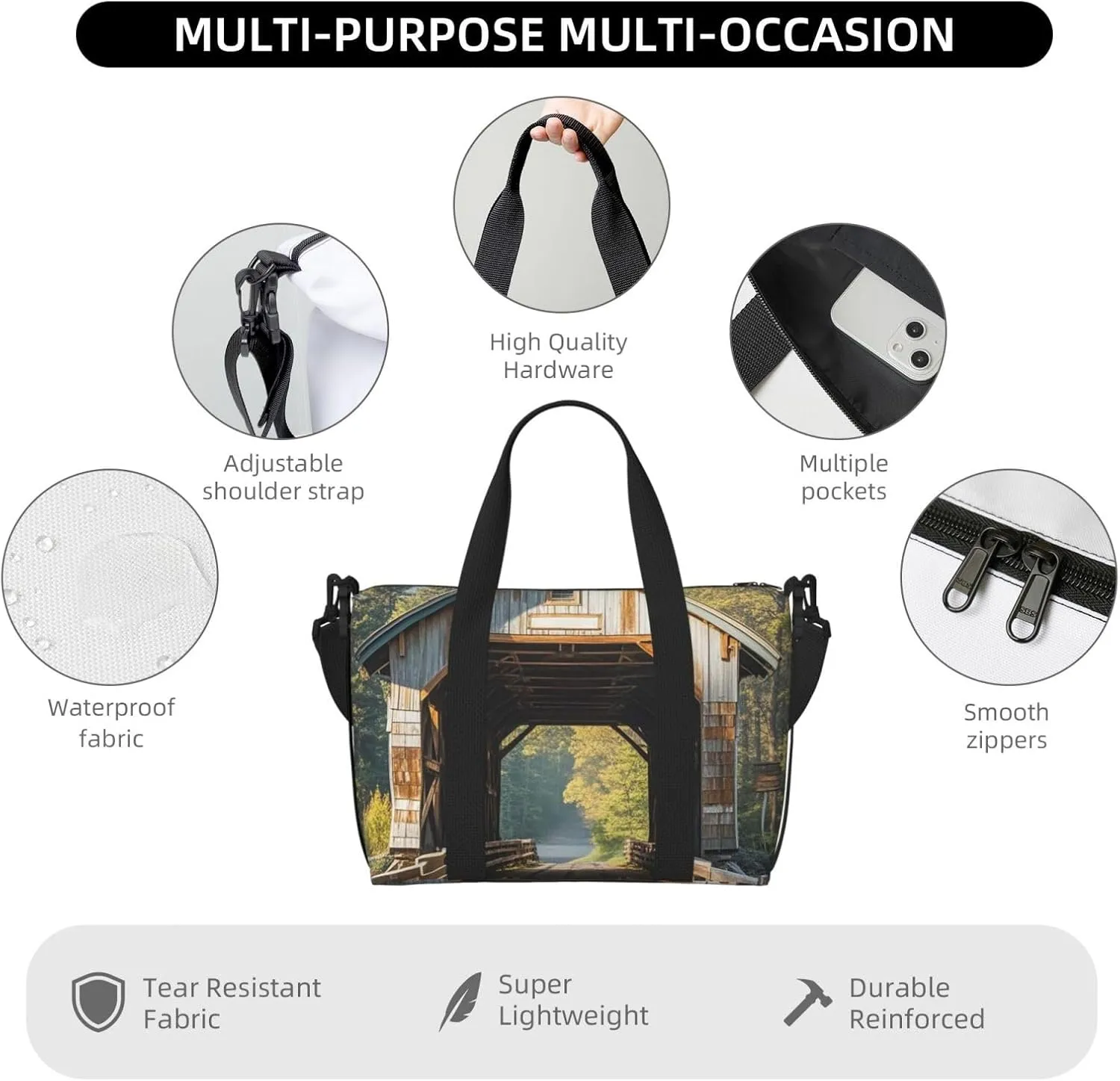Gym Bag Albany Covered Bridge Duffel Bag for Men Women Travel Overnight Bag with Shoe Compartment Workout Bags