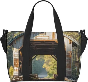 Gym Bag Albany Covered Bridge Duffel Bag for Men Women Travel Overnight Bag with Shoe Compartment Workout Bags