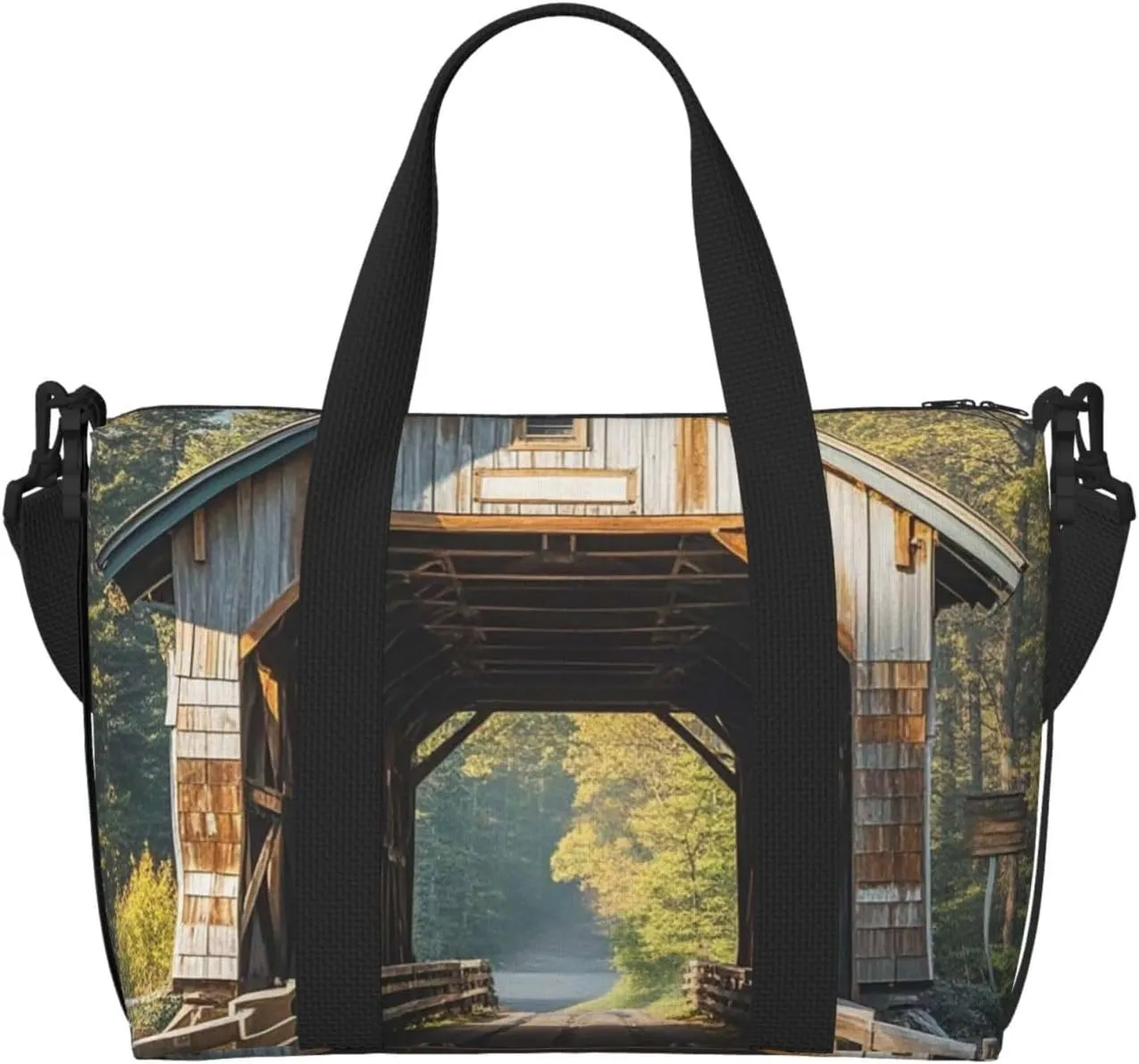 Gym Bag Albany Covered Bridge Duffel Bag for Men Women Travel Overnight Bag with Shoe Compartment Workout Bags