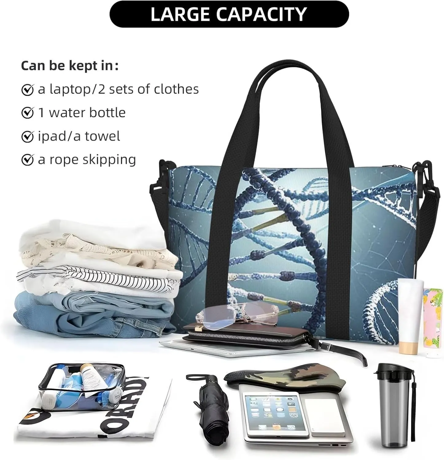 Gym Bag DNA Genetic Helix4 Duffel Bag for Men Women Travel Overnight Bag with Shoe Compartment Workout Bags