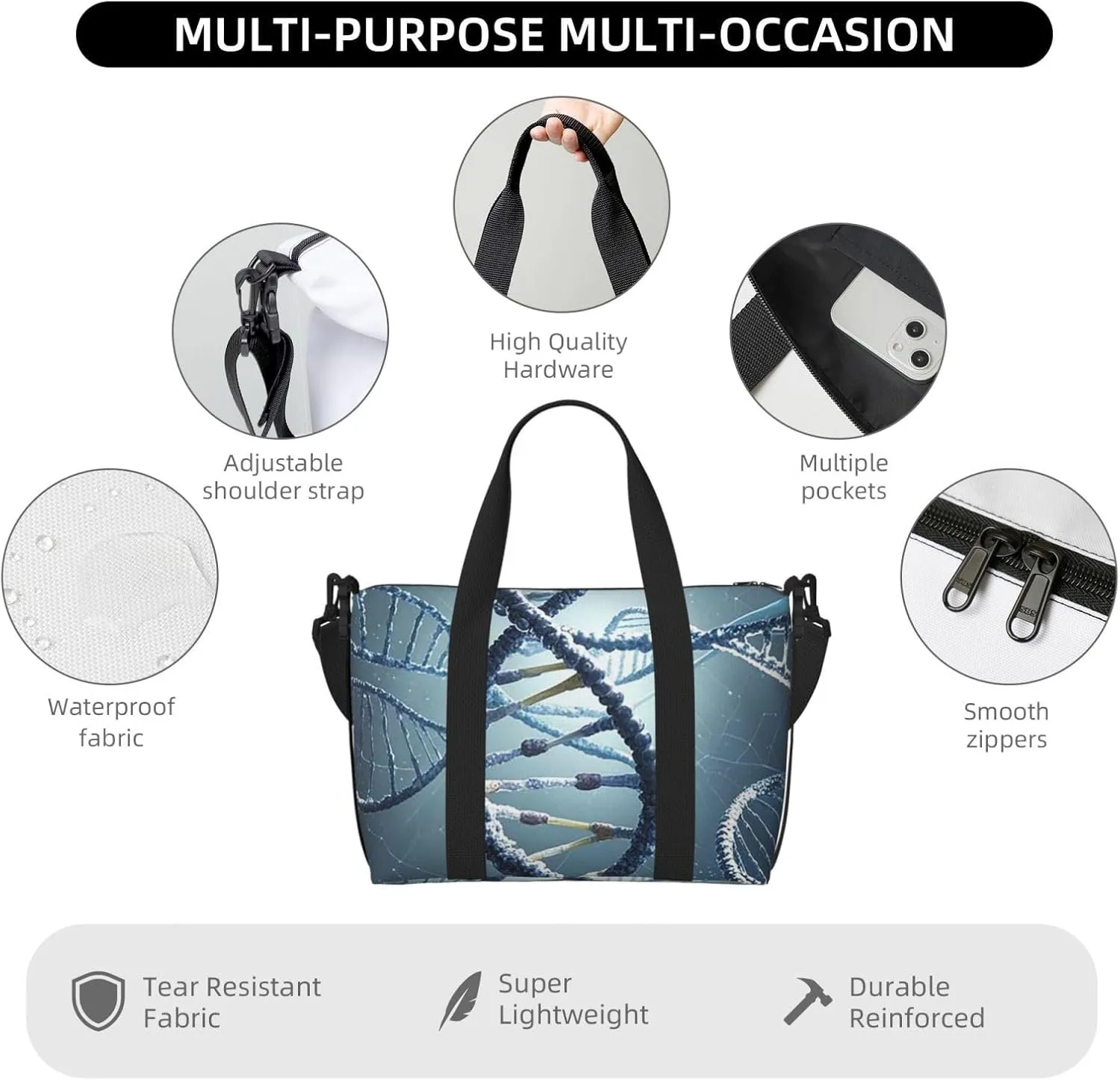 Gym Bag DNA Genetic Helix4 Duffel Bag for Men Women Travel Overnight Bag with Shoe Compartment Workout Bags