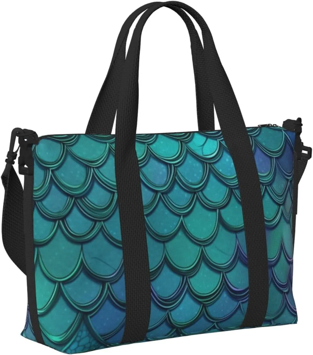 Gym Bag Mermaid Teal Fish Duffel Bag for Men Women Travel Overnight Bag with Shoe Compartment Workout Bags