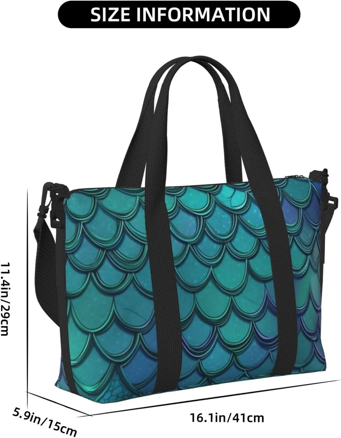 Gym Bag Mermaid Teal Fish Duffel Bag for Men Women Travel Overnight Bag with Shoe Compartment Workout Bags